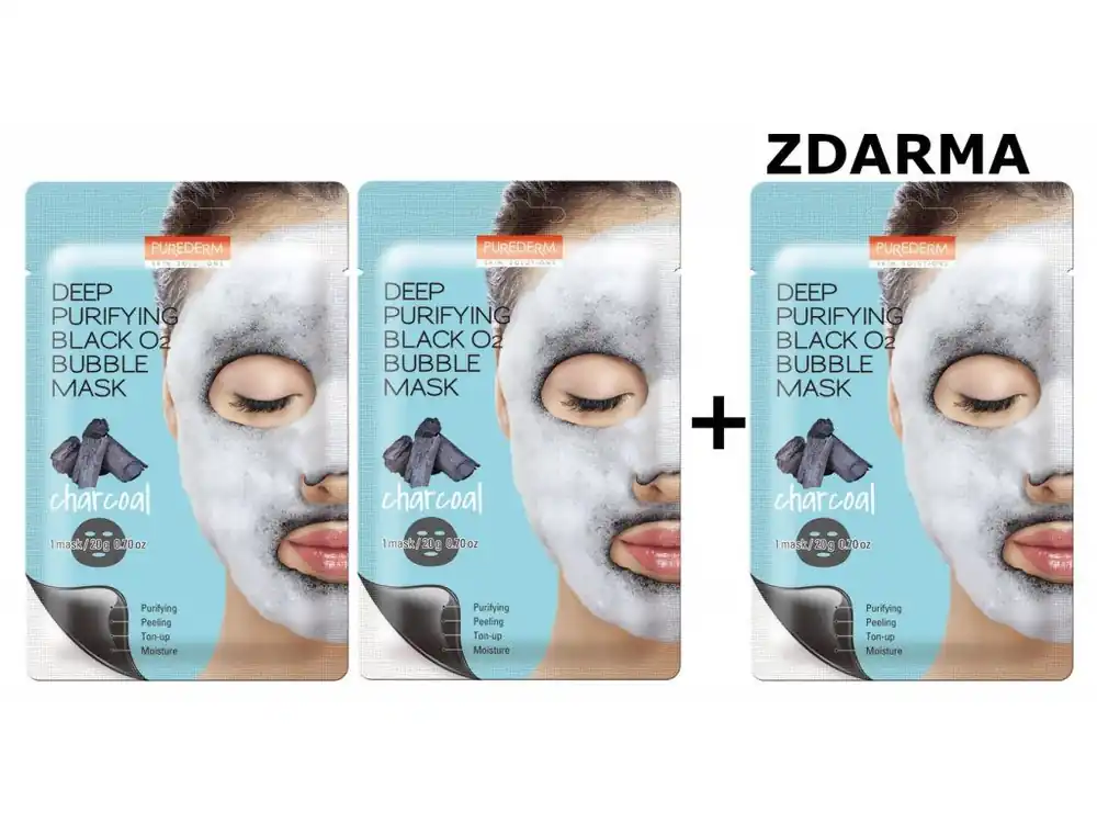 Autentický Purederm Čisticí okysličující O2 maska černé uhlíAKCE 2+1 ZDARMA