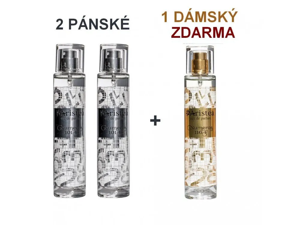 Aristea Eau de parfum NUMEROS 2 pánské + 1 dámský parfém ZDARMA 3 ks Akční Nabídka