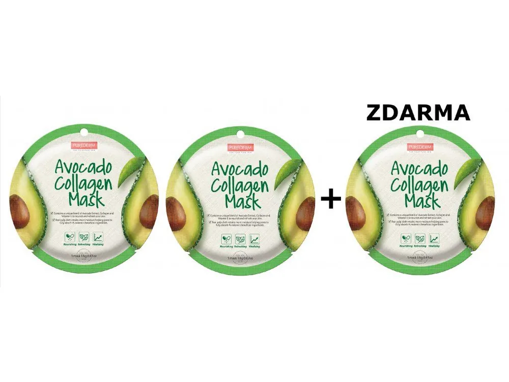 Purederm Kolagenová buničitá maska s avokádem AKCE 2+1 ZDARMA, 3 ks Aktuální