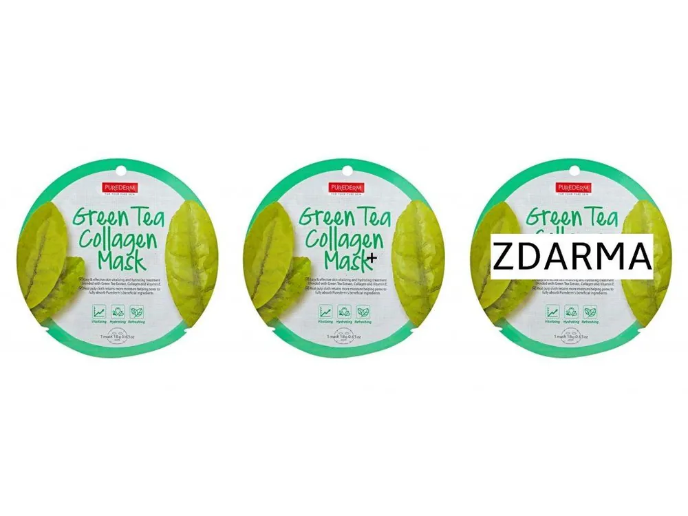 Purederm Kolagenová buničitá maska se zeleným čajem 2+1 ZDARMA, 3 ks Sezónní Sleva