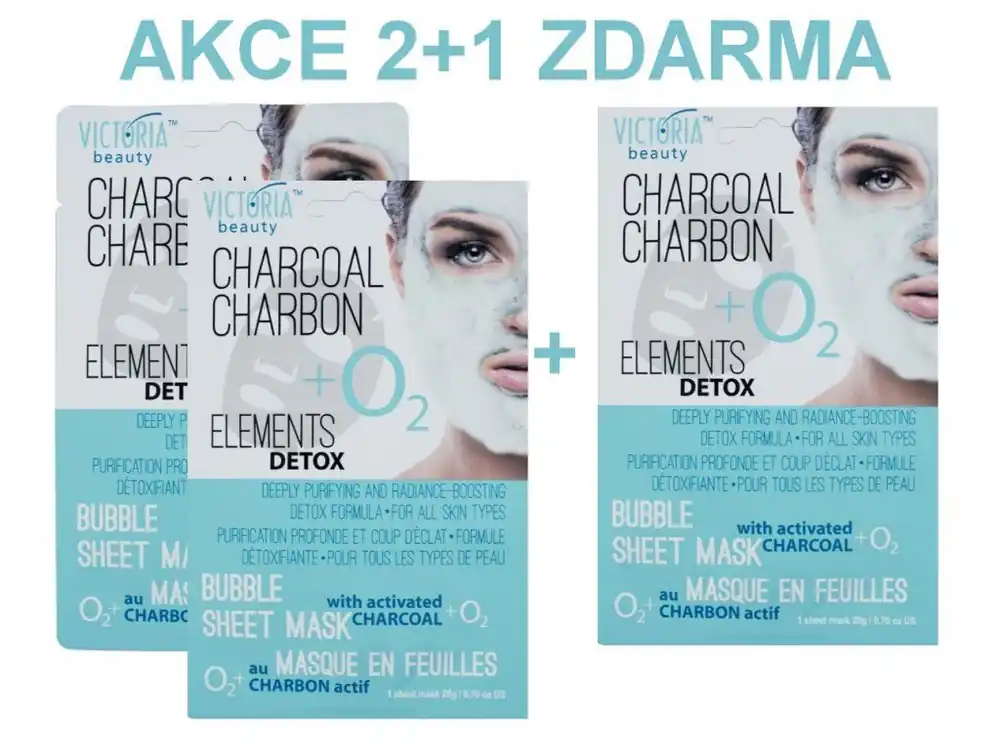 Speciální Cena Victoria Beauty Victoria Beauty Detox Okysličující bublinková pleťová maska s aktivním uhlím AKCE 2+1 ZDARMA, 3 ks