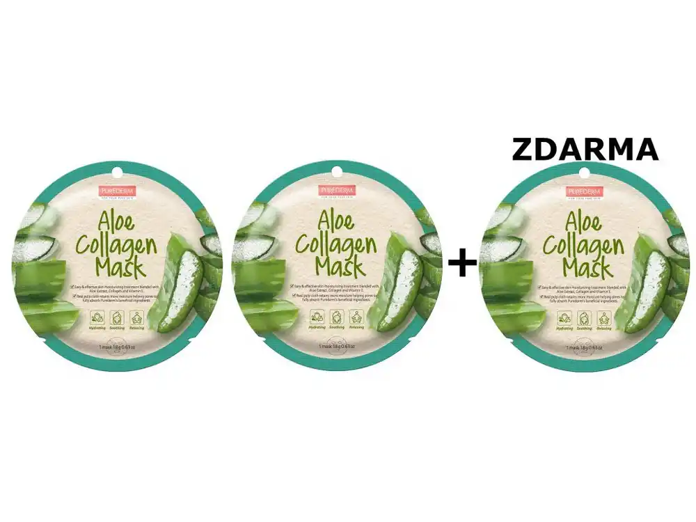Purederm Textilní pleťová maska s kolagenem a aloe verouAKCE 2+1 ZDARMA Vysoce Kvalitní