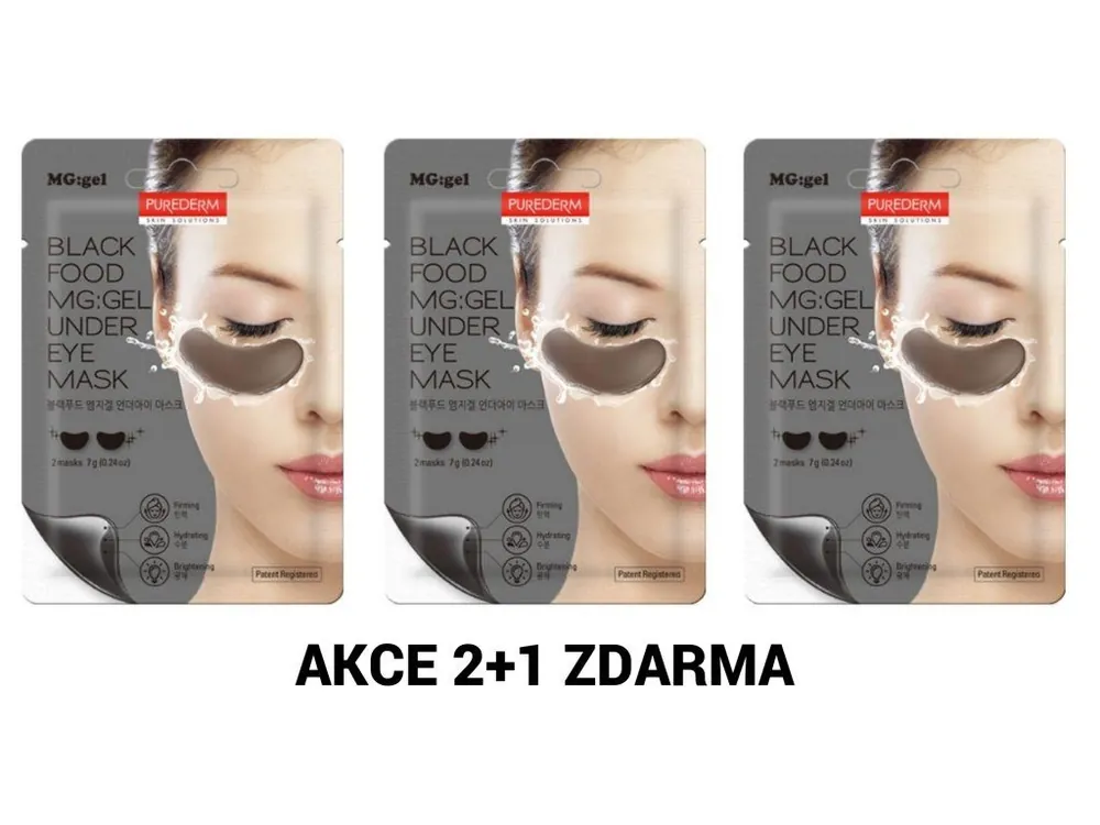 Vrácení Zdarma Purederm MG gel Black food Černá hydrogelová oční maska AKCE 2+1 ZDARMA