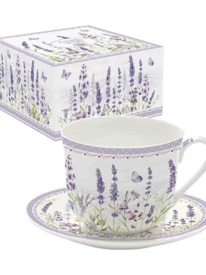 Levný Easy Life Porcelánový hrnek s podšálkem Lavender Field 400 ml