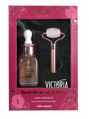Victoria beauty Luxusní omlazovací set Garden of Eden Rose Quartz Roller Masážní váleček na obličej + protivráskové sérum 30 ml 2 ks Sezónní Sleva
