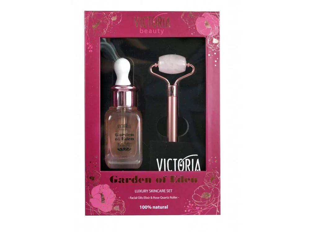 Victoria beauty Luxusní omlazovací set Garden of Eden Rose Quartz Roller Masážní váleček na obličej + protivráskové sérum 30 ml 2 ks Sezónní Sleva