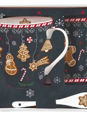 Přímo Od Výrobce Easy Life Dárková sada Gingerbread porcelánový hrnek 350 ml porcelánová lžička korkový podtácek 3 ks