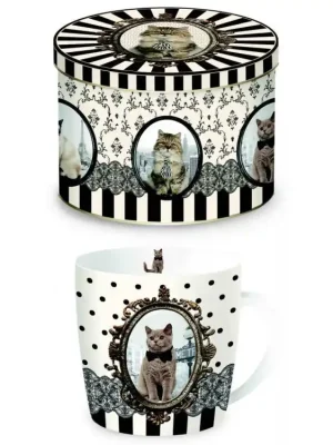 Easy Life Porcelánový hrnek Barocco Cats B v plechové dóze 350 ml Nízká Cena