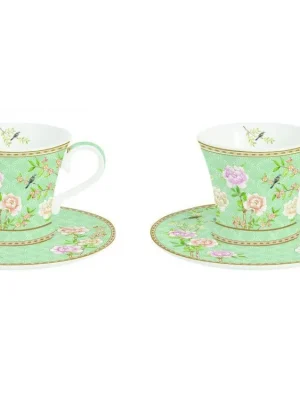 Pouze Dnes Easy Life Sada porcelánových šálků a podšálků Palace Garden Aqua 2x80 ml