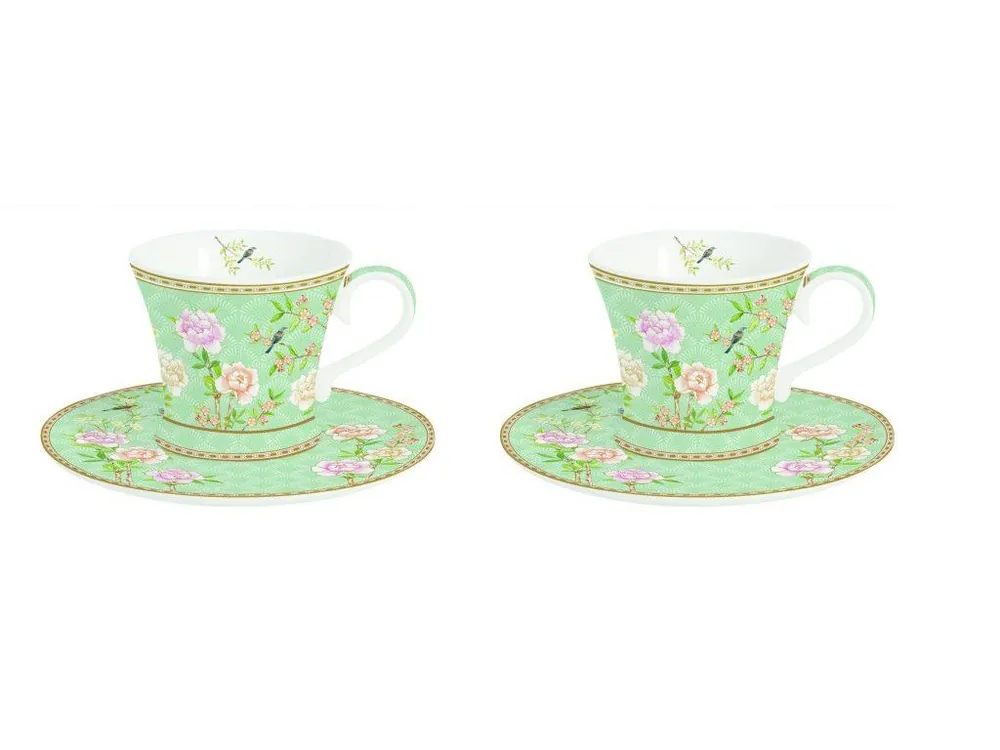 Pouze Dnes Easy Life Sada porcelánových šálků a podšálků Palace Garden Aqua 2x80 ml