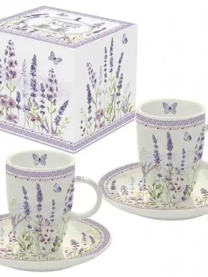 Easy Life Sada porcelánových hrnků s podšálkem Lavender Field 2x50 ml Kup Teď