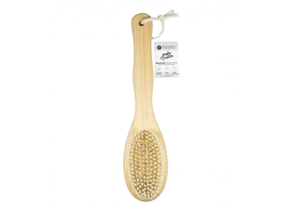 Sleva Standelli professional Bambusový koupelový kartáč na tělo s rukojetí, přírodní štětiny30 cm