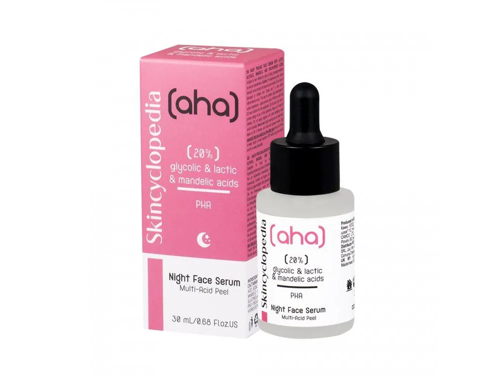 Aktuální SKINCYCLOPEDIA Koncentrované noční peelingové sérum 20% AHA kyseliny, kyselina mléčná a mandlová 30 mL