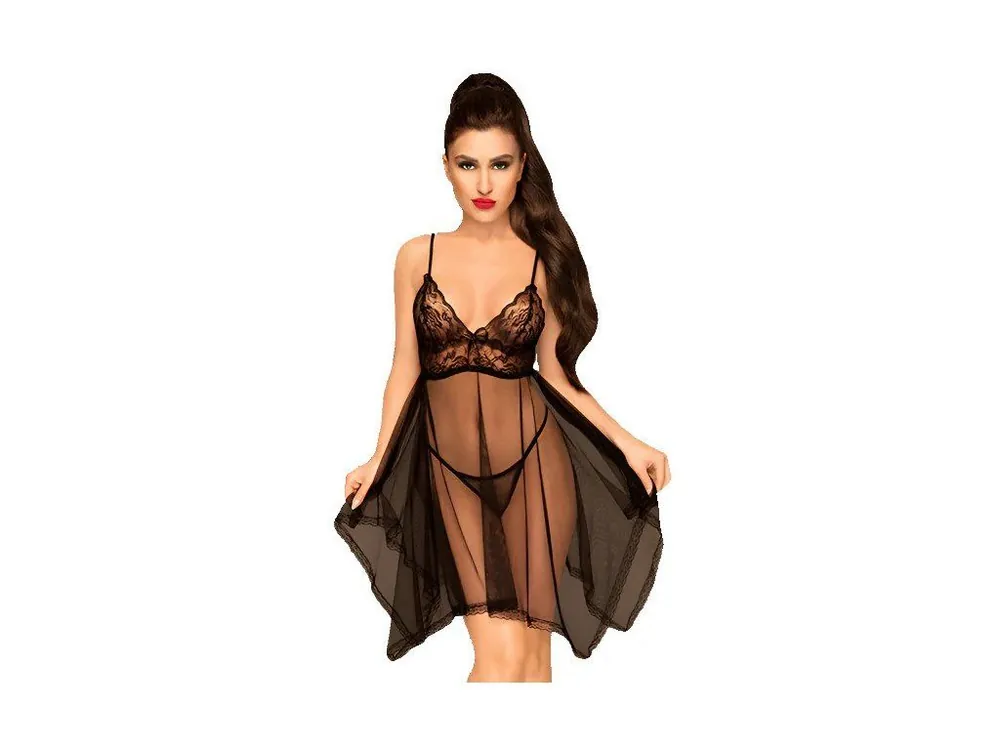 Výprodej Penthouse Naughty Doll - dámská erotická noční košilka s krajkou černá M/L