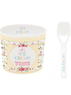 Originální Easy Life Porcelánový pohárek na zmrzlinu Ditsy Yellowse lžičkou