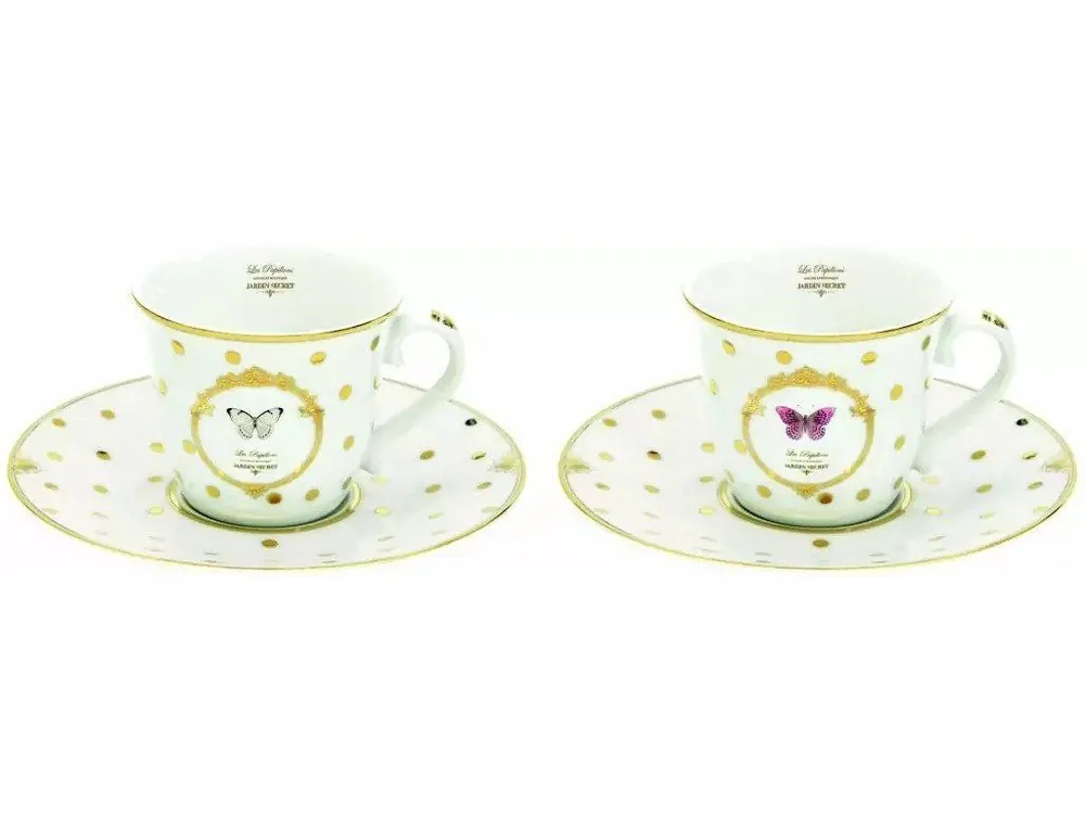 Ověřený Easy Life Porcelánové šálky a podšálky na kávu Dots & Butterfly 2x80 ml 2 ks