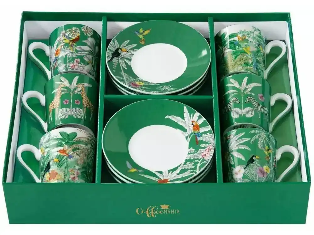 Easy Life Porcelánové hrnky na espresso s talířky Exotic Heaven v dárkové krabičce 6 x 100 ml Zlevněný