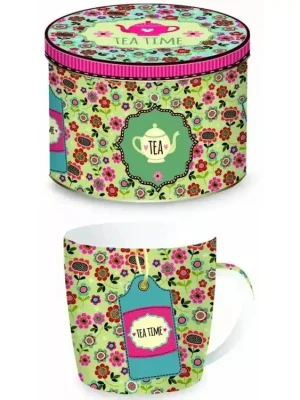 Easy Life Porcelánový hrnek Teatime Background Green v plechové dóze 350 ml Nejlepší Cena
