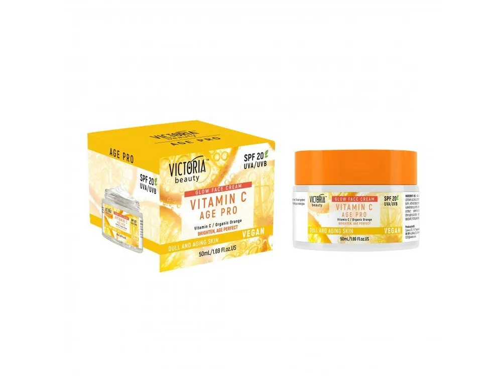 Finální Výprodej Victoria beauty Vegan Vitamin C AGE PRO Rozjasňující krém pro mdlou a stárnoucí pokožku SPF20 50 ml