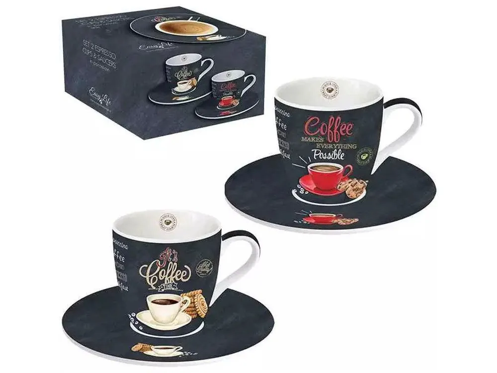 Cenová Bomba Easy Life Porcelánové šálky a podšálky na kávu It´s Coffee Time 2x90 ml