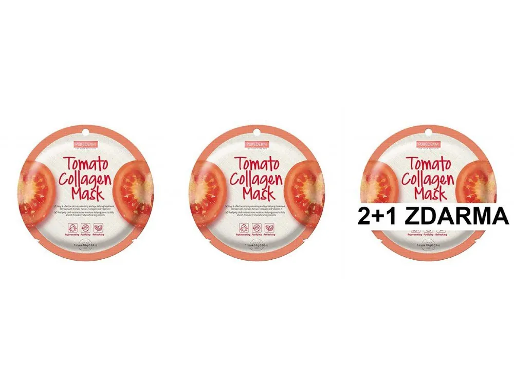 Nová Kolekce Purederm Textilní kolagenová pleťová maska s výtažky z rajčat AKCE 2+1 ZDARMA 3 ks