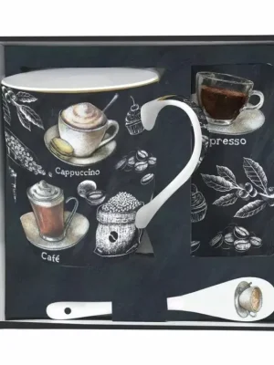 Easy Life Čajová sada Barista porcelánový hrnek 350 ml+porcelánová lžička+korkový podtácek 3 ks Nová Kolekce