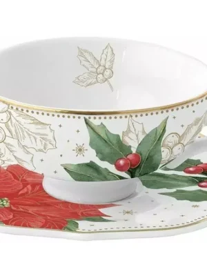 Easy Life Porcelánový šálek a podšálek Poinsettia & Berries na kávu 120 ml Sleva