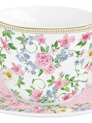 Omezená Nabídka Easy Life Porcelánový šálek a podšálek Garden Joy v dárkové krabičce 370 ml