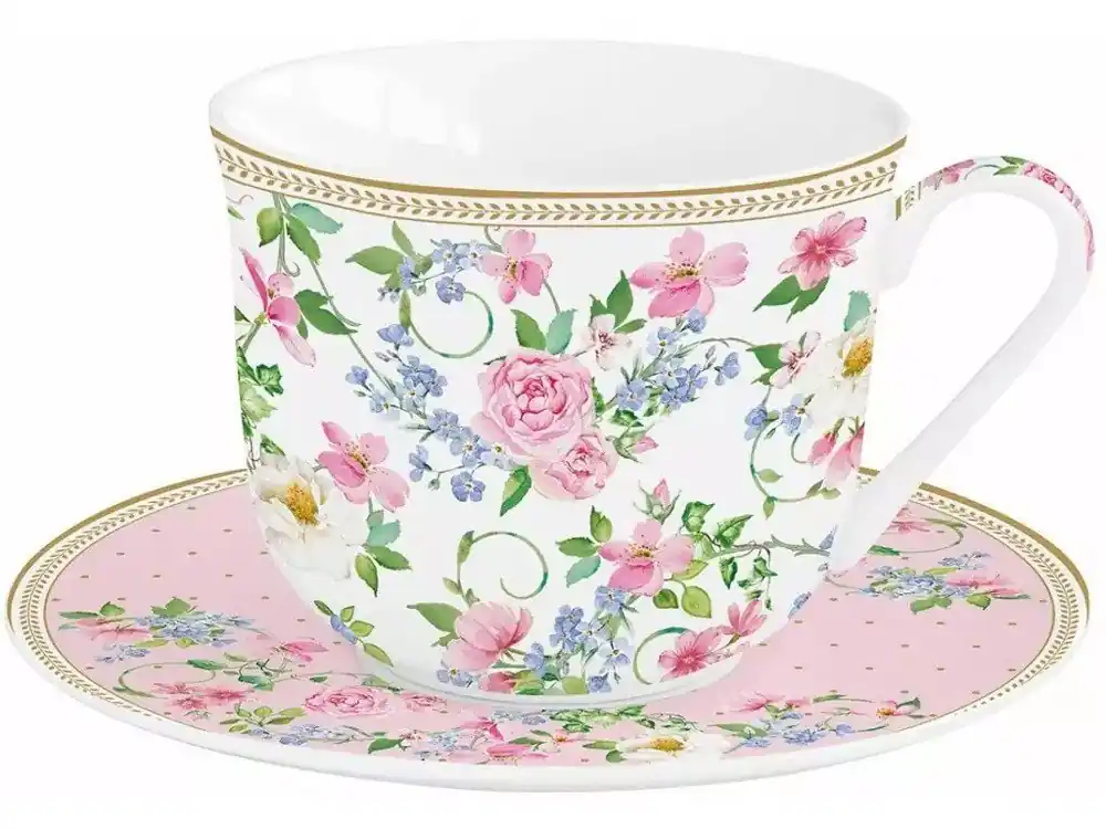 Omezená Nabídka Easy Life Porcelánový šálek a podšálek Garden Joy v dárkové krabičce 370 ml
