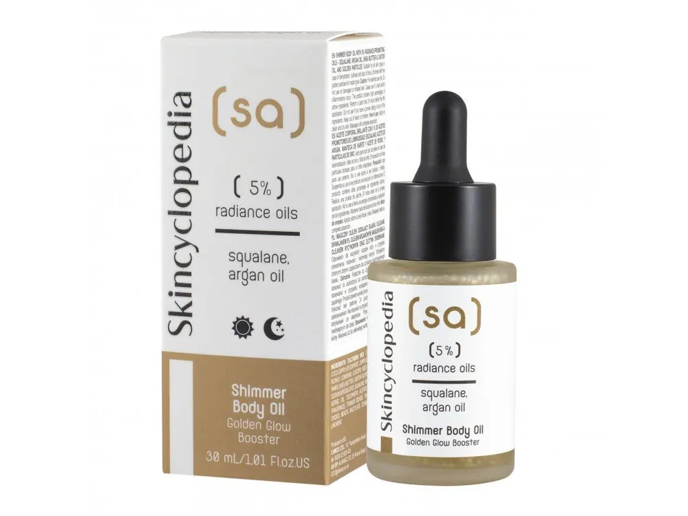 Top Prodej Skincyclopedia Posilující tělový olejíček s arganovým olejem, skvalanem a třpytivými částicemi 30 ml