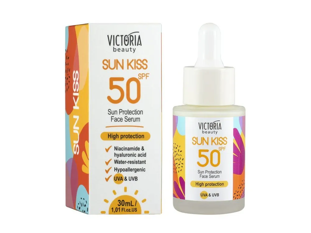 Oblíbený Victoria beauty SUN KISS Ochranné voděodolné pleťové sérum SPF50 s kyselinou hyaluronovou 30 mL