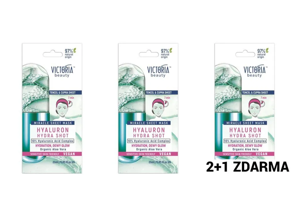 Akční Cena Victoria beauty Hyaluron Hydra shot Zázračná plátýnková maska 10% kyselinou hyaluronovou AKCE 2+1 ZDARMA 3 ks