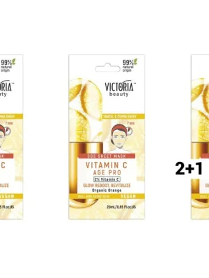Victoria beauty Vegan Vitamin C AGE PRO SOS Rozjasňující textilní maska s vitamínem C AKCE 2+1 ZDARMA 3 ks Přímo Od Výrobce