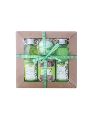 Časově Omezené BOTANICO Dárková sada Konopí šampon/balzámem 200 ml, sprchový gel 200 ml, balistik do koupele 50 g, glycerínové mýdlo 200 g 4 ks