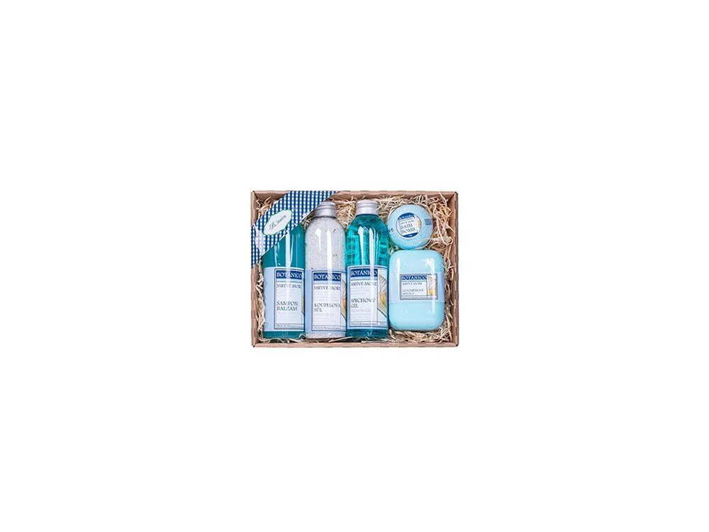 Aktuální BOTANICO Dárková sada Mrtvé moře Koupelová sůl 200 g, šampon/balzám 200 ml, sprchový gel 200 ml, balistik do koupele 50 g, glycerínové mýdlo 200 g 5 ks