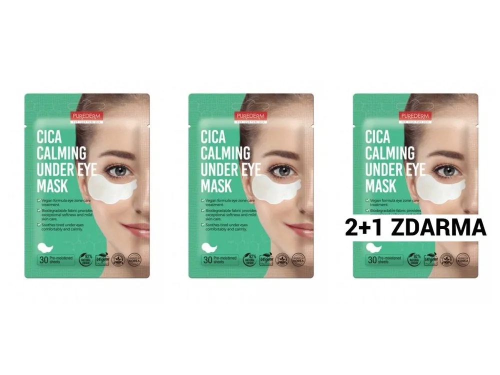 Purederm Vegan Zklidňující polštářky pod oči s výtažkem z pupečníku asijského 2+1 zdarma 90 ks Zlevněný
