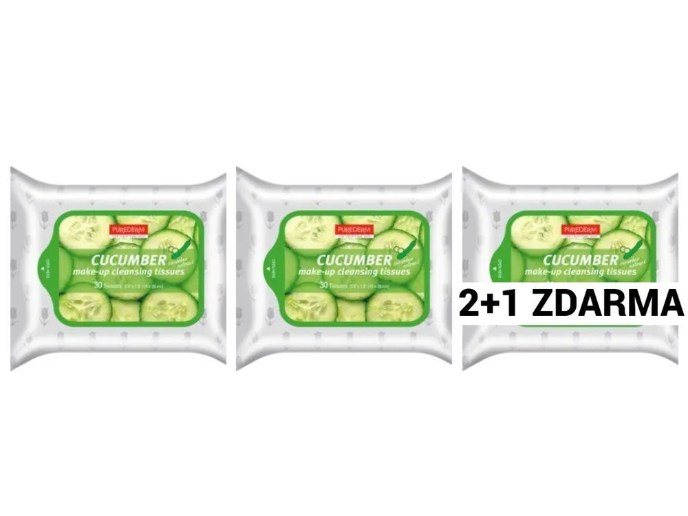 Purederm Čisticí pleťové ubrousky s výtažky z OKURKY AKCE 2+1 ZDARMA 90 ks Sleva