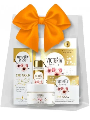 Must-Have Victoria beauty 24K Gold Silk Dárkový balíček Denní/noční krém 50 ml + pleťové sérum 20 ml + zlatá hydrogelová maska 3 ks