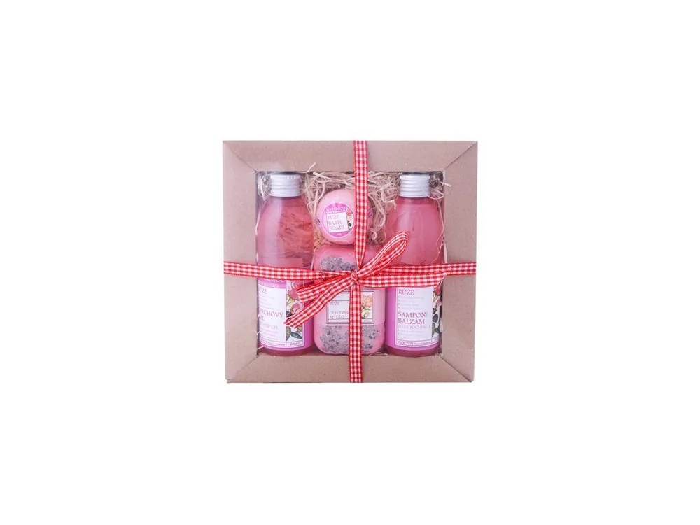 Víkendová Akce BOTANICO Dárková sada RŮŽE šampon/balzám 200 ml, sprchový gel 200 ml, balistik do koupele 50 g, glycerínové mýdlo 200 g 4 ks