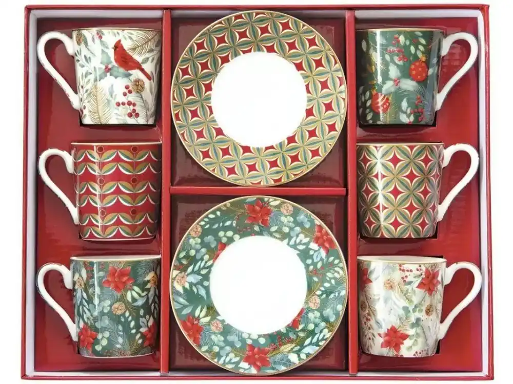 Easy Life Porcelánové šálky a podšálky na kávu Christmas Joy 6x100 ml Dokud Zásoby Vydrží