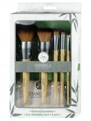 Autentický Standelli professional Kosmetický set luxusních štětců na make up z přírodního bambusu + pytlíček zdarma 6 ks