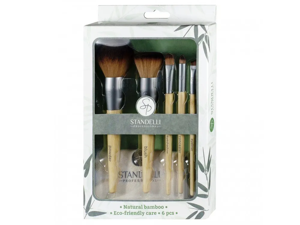 Autentický Standelli professional Kosmetický set luxusních štětců na make up z přírodního bambusu + pytlíček zdarma 6 ks