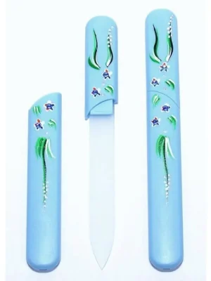 BOHEMIA CRYSTAL Skleněný pilník s krytkou Blue - ručně malovaný s krystaly Swarovski Originální