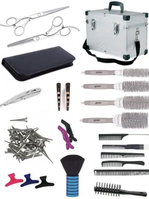 Must-Have SET Alu kufr XUB LEFT Kadeřnický set pro učně - hliníkový kufr s vybavením pro leváky