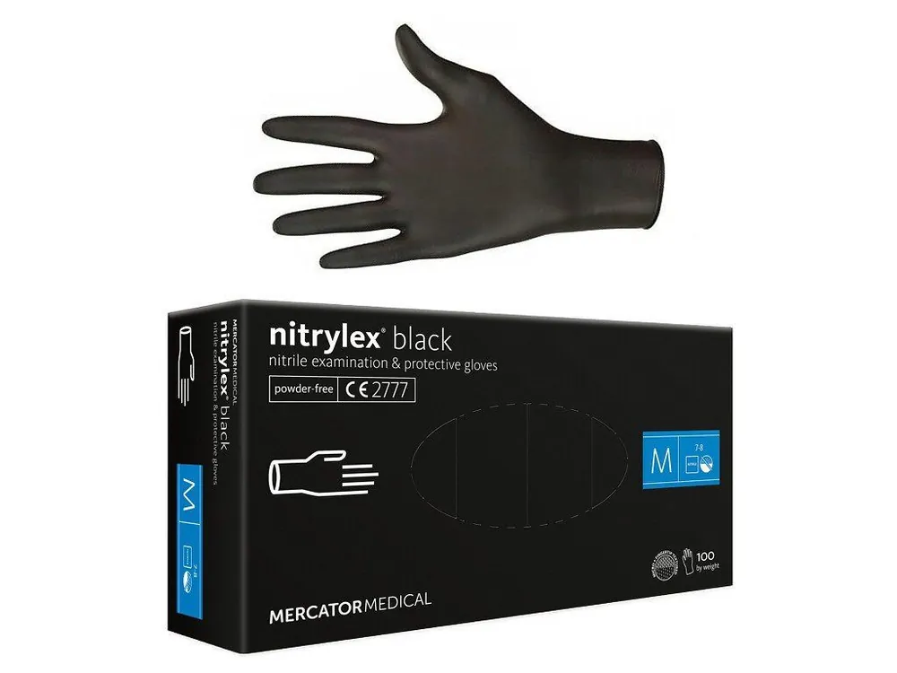 Levný MERCATOR Nitrylex BLACK 100ks M - nitrilové rukavice pro vícenásobné použití - černé
