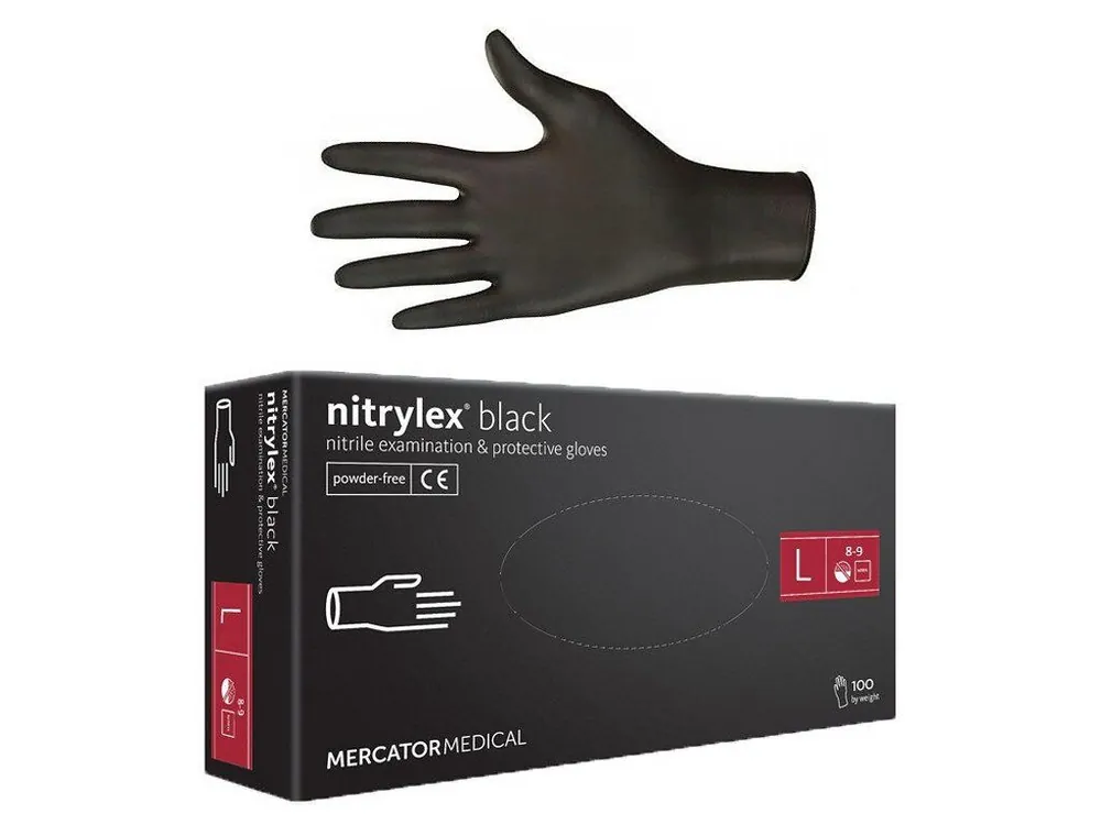 MERCATOR Nitrylex BLACK 100ks L - nitrilové rukavice pro vícenásobné použití - černé Vrácení Zdarma