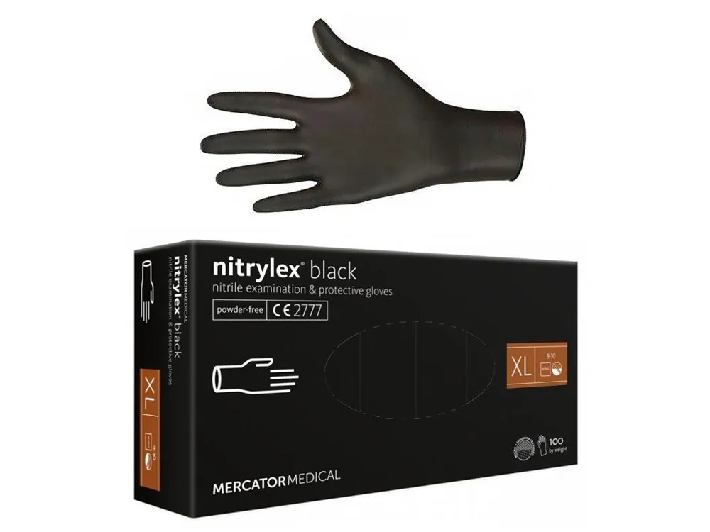 MERCATOR Nitrylex BLACK 100ks XL - nitrilové rukavice pro vícenásobné použití - černé Ověřený