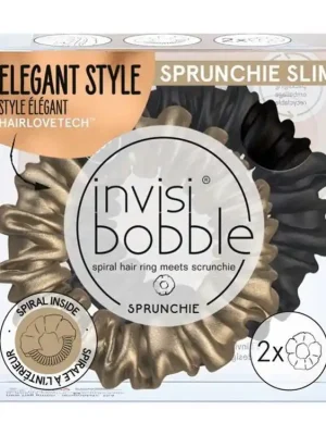 Značkový INVISIBOBBLE SPRUNCHIE SLIM True Golden 2ks - Látkové gumičky do vlasů - černá + zlatá