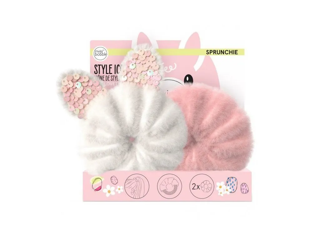 Nejlepší Volba INVISIBOBBLE SPRUNCHIE Easter Cotton Candy 2ks - Látkové gumičky do vlasů - růžová + bílá
