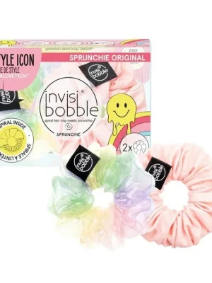 INVISIBOBBLE SPRUNCHIE SLIM Retro Dreamin‘ 2ks - Látkové gumičky do vlasů - růžová + barevná Akční Nabídka